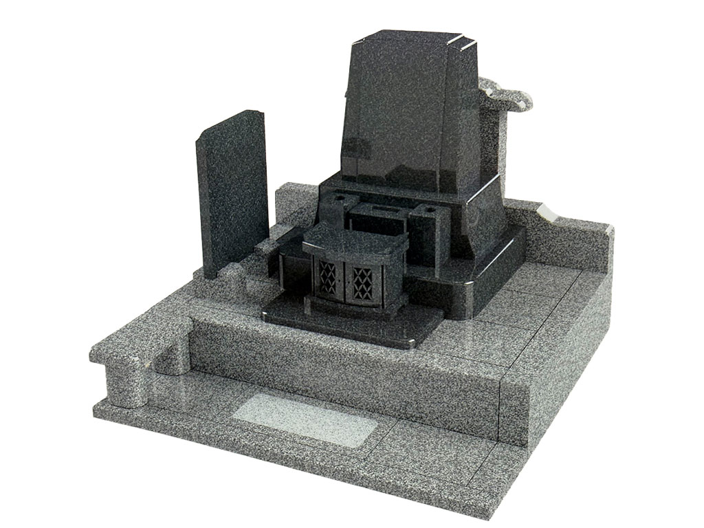 黒御影石の洋墓
囲い付き
格子香炉付きの重厚デザイン