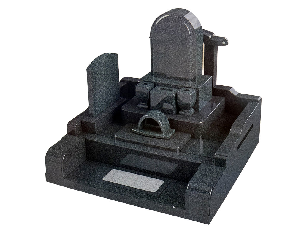 黒御影石の洋墓
丸みのある背板
囲い付き
香炉付きデザイン墓石