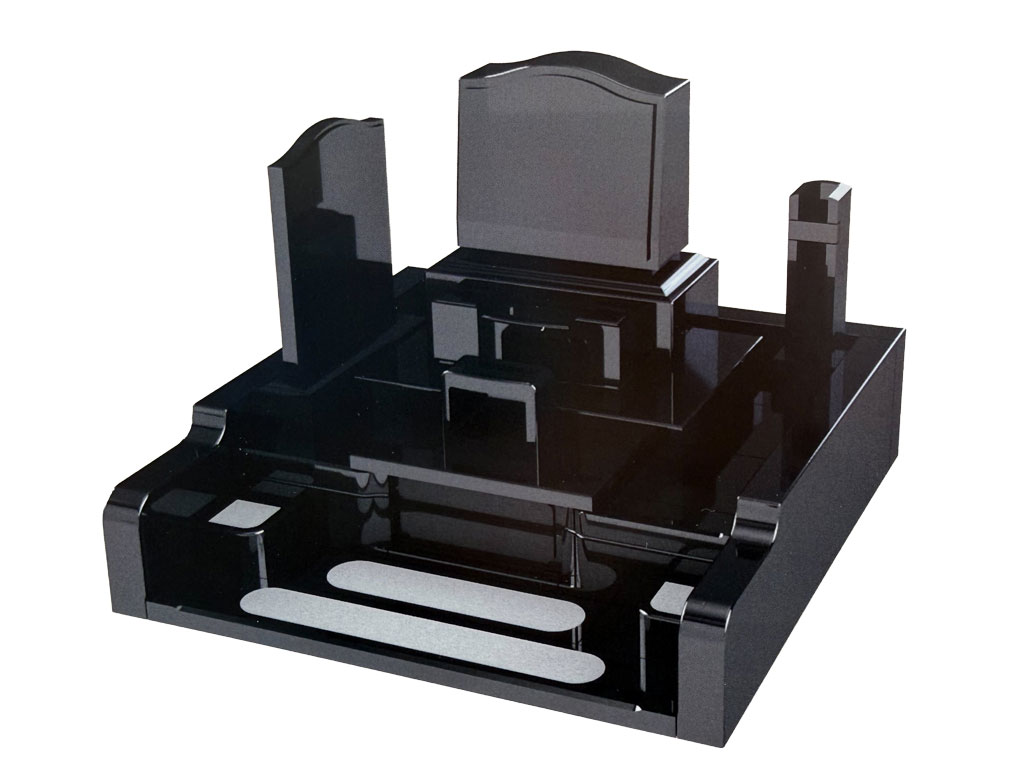 高級黒御影石の洋墓
鏡面仕上げ
囲い付き
広い参拝スペースの洋型墓石